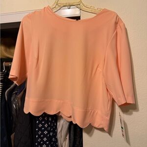 Maison Jules Coral Scalloped Hem Blouse